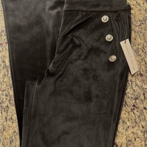Anthropologie Maison D’Amelie Black Velvet Pants with Gold Button Detail